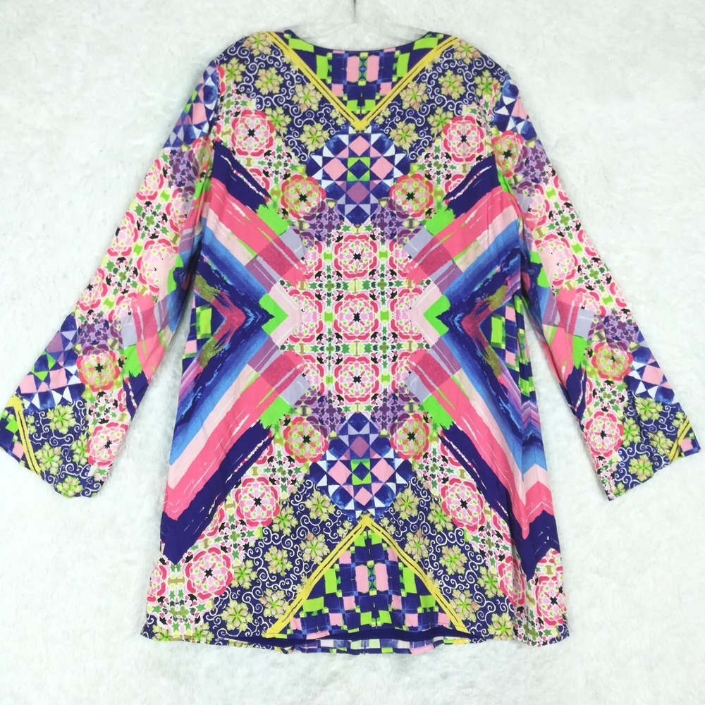 New York & Co Womens Dress Mini Mandala Print Long Sleeve Colorful Bright XL - Picture 2 of 7